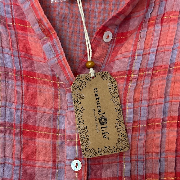 NWT Natural Life Plaid Button-Up Blouse - Picture 3 of 9